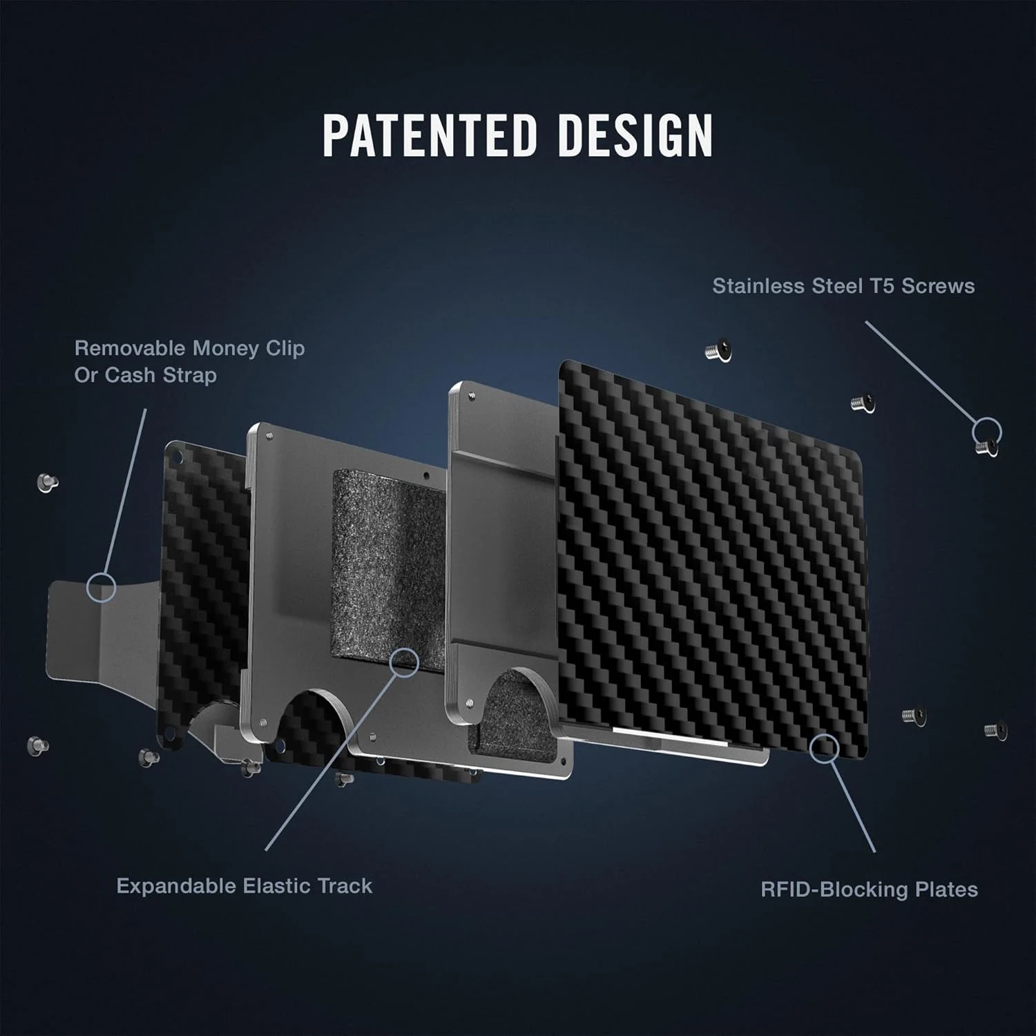 Slim Minimalist Compact Wallet and Card Holder RFID Protected Front Pocket Wallets  Integrated Money Clip  Carbon Fiber 3K