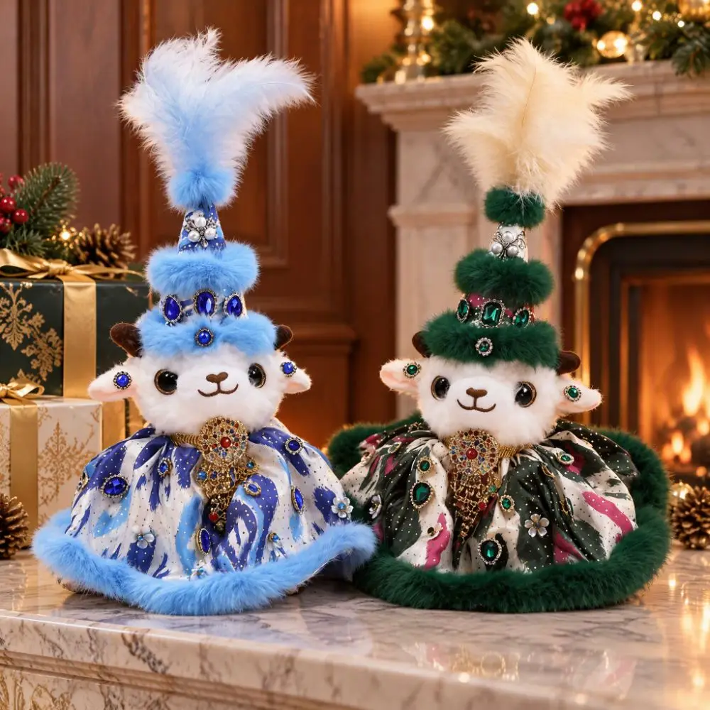 Soft Stuffed Animal Sheep Figurines Fluffy Sheep Beaded Embroidered Hat Sheep Keychain PP Cotton Kawaii Bag Hanger Pendant