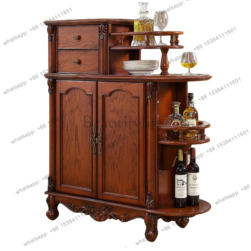 American solid wood entrance partition cabinet integrated European double-sided screen wine cabinet
