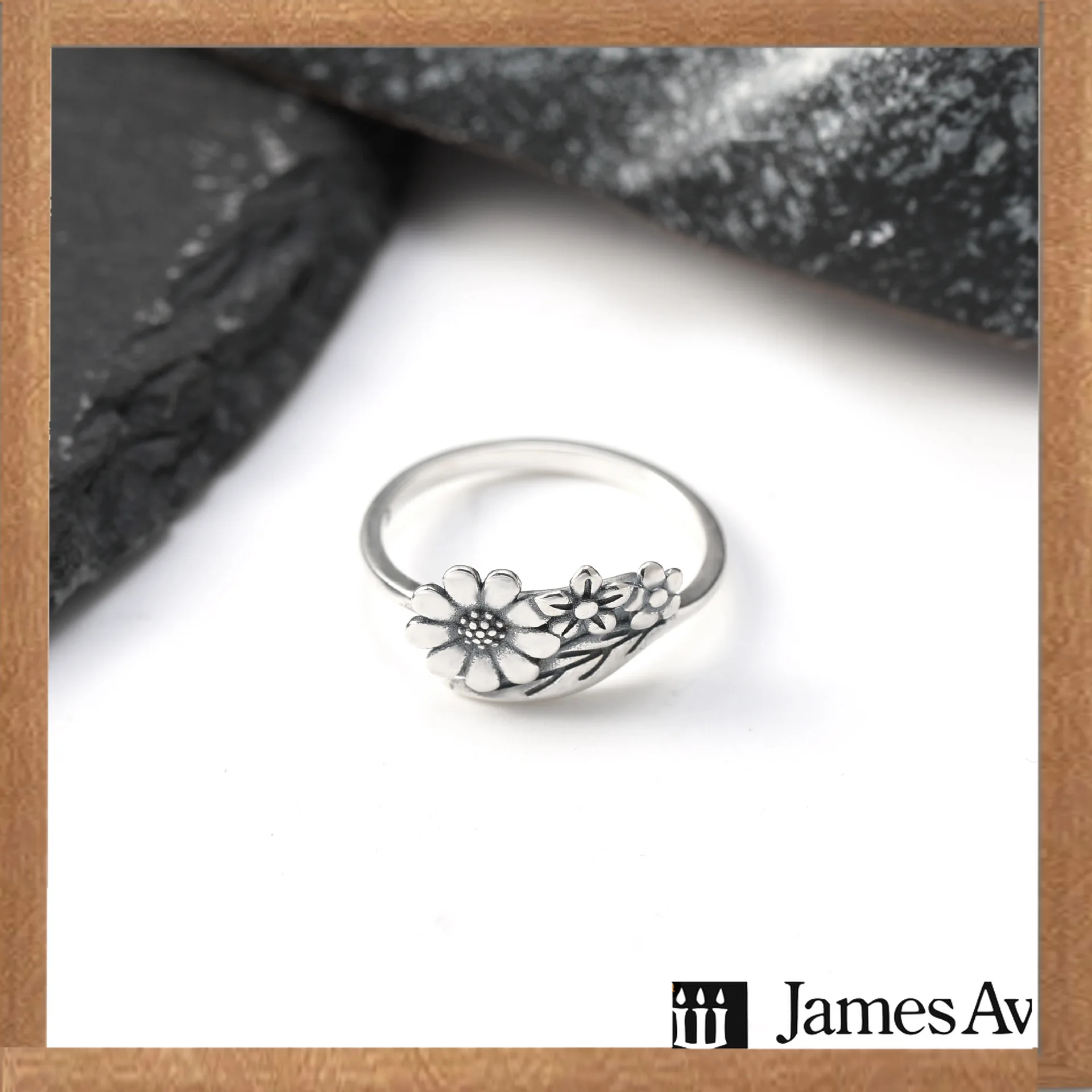 S925 Silver Vintage Daisy Flower Bypass Ring Oxidized Floral Leaf Motif Finger Ring Retro Dainty Jewelry Gift for All‑gender