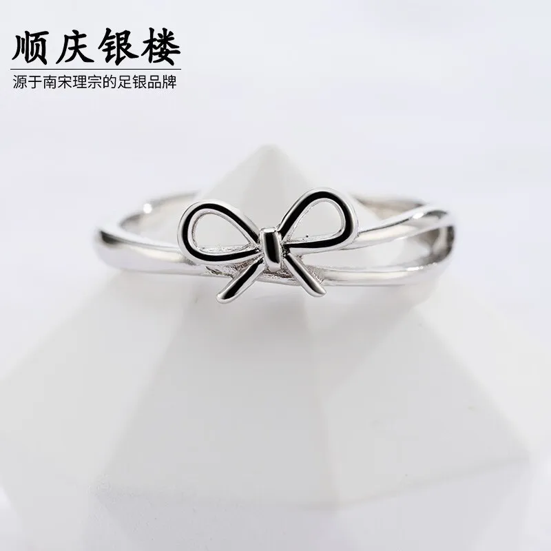 Shunqing Yinlou S925 Silver Ring Bow Sweet Cute Gifts for Girlfriend Silver Ring S925 Bow Ring