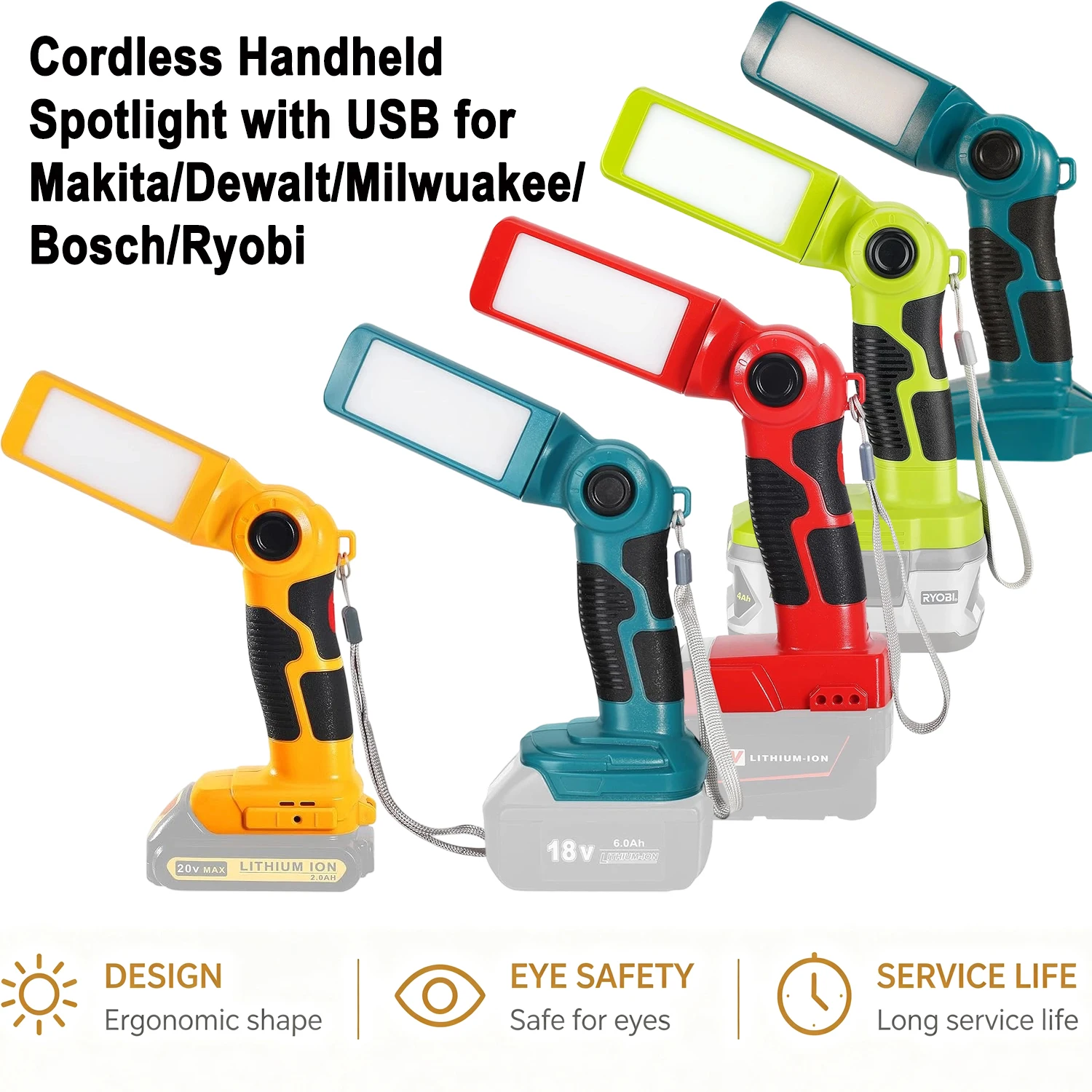 12W Camping LED Light For Makita/Dewalt/Milwuakee/Bosch/Ryobi 18 V battery with USB Flashlight Outdoors Spotlight