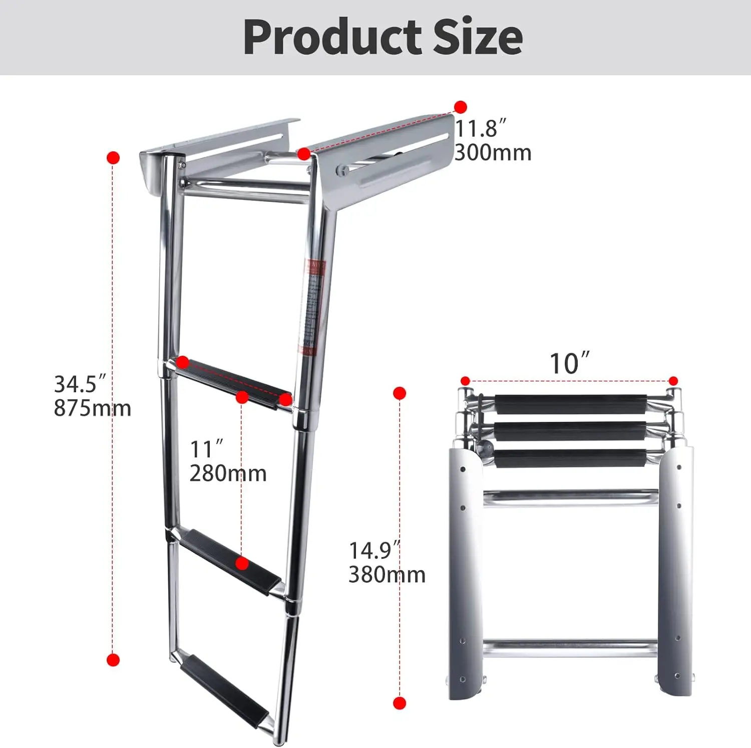 Boat Accessories Marine 3 Step Under Platform Boat Ladder Stainless Steel Boarding Telescoping Ladder With The Handle