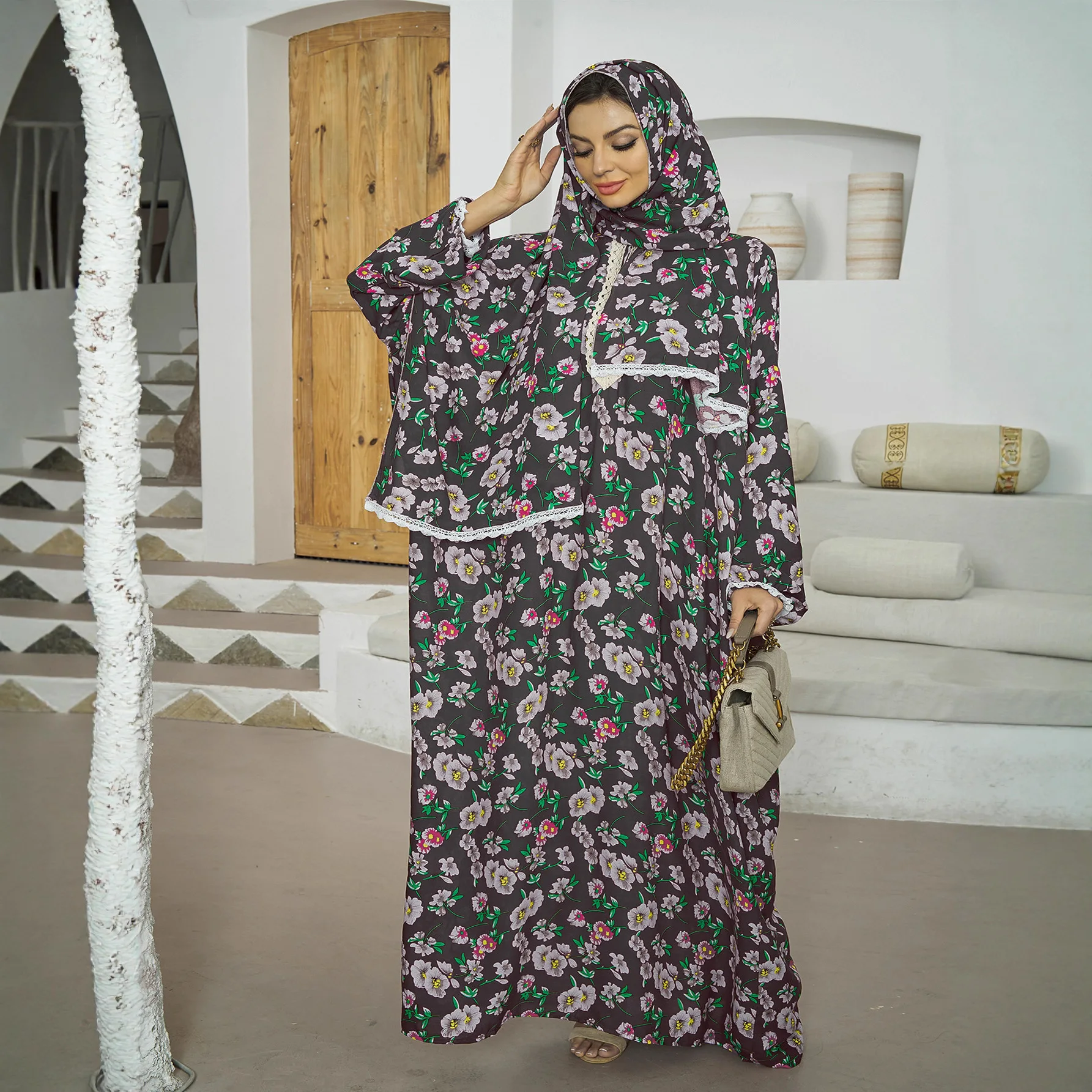 Venta al por mayor, bufanda de algodón de rayón, Hijab Abaya, mujer musulmana, chica, vestido informal Floral suelto, bata turca de Dubái, caftán, ropa islámica