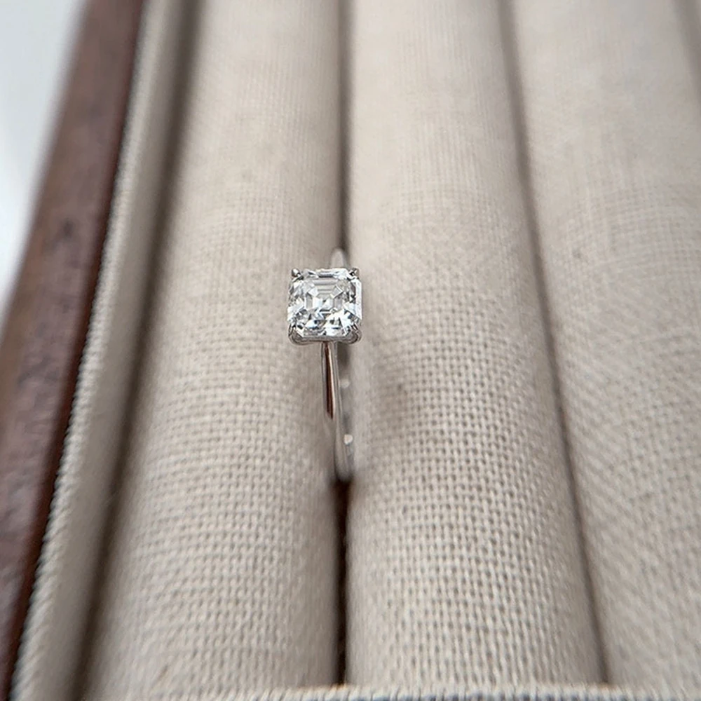 Wong chuva 100% 925 prata esterlina 3ex vvs1 d cor asscher corte 6mm real moissanite diamantes anéis de pedras preciosas jóias finas presentes