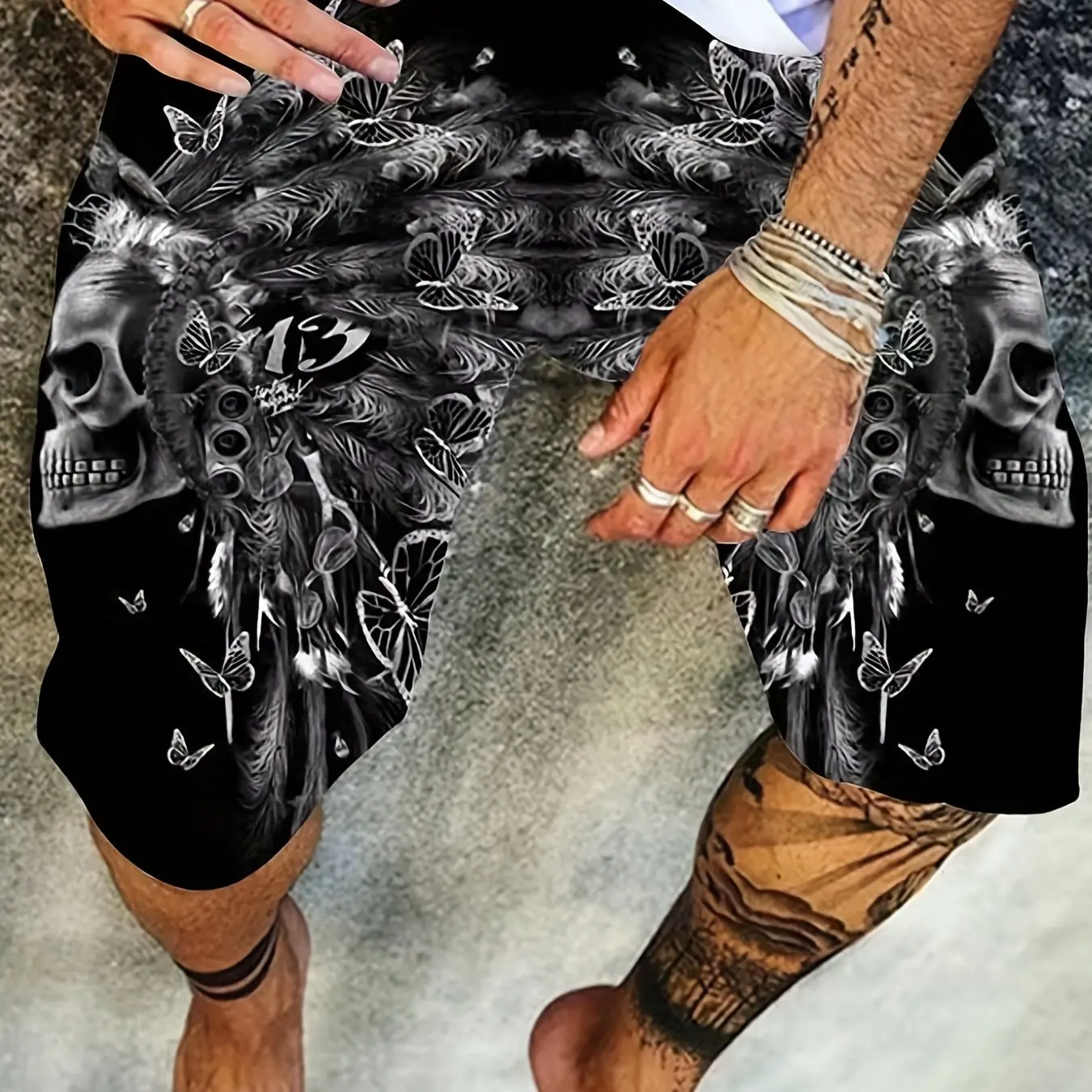 

Summer new men's casual shorts with 3D skull pattern for vacation, soft and breathable, comfortable beach shorts for casual wear