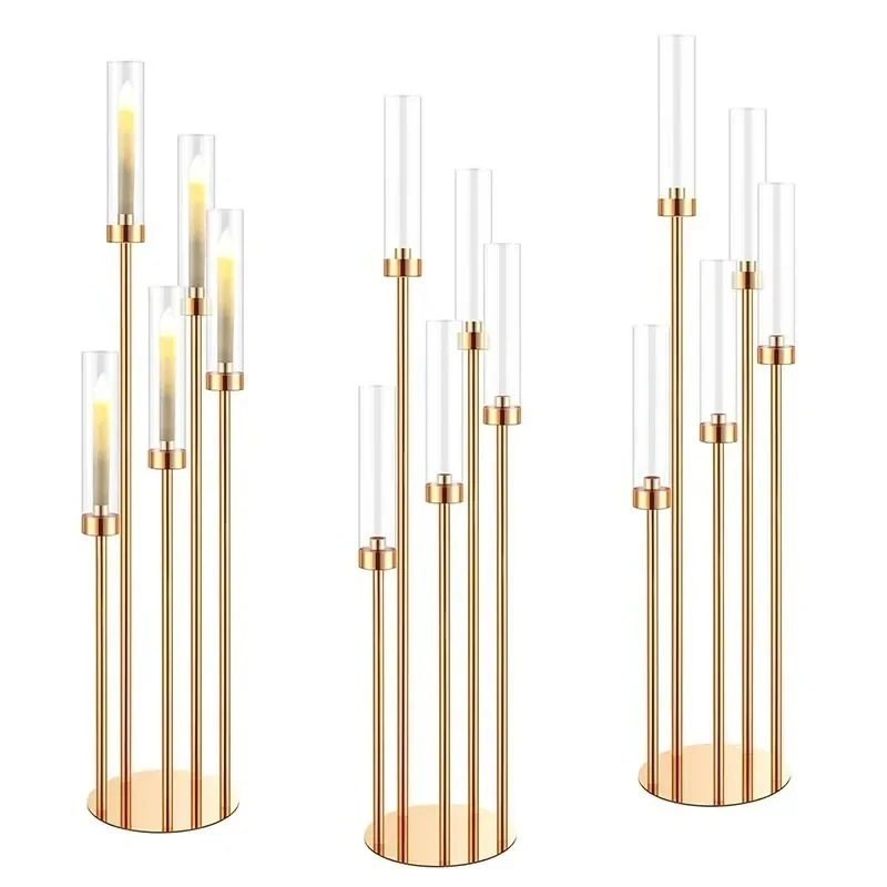 2/10 Stück 5/8-Köpfige Metall-Kerzenhalter, Tischdekoration, Goldener Kerzenständer, Säulenkerzenhalter für Hochzeiten – Detail 6