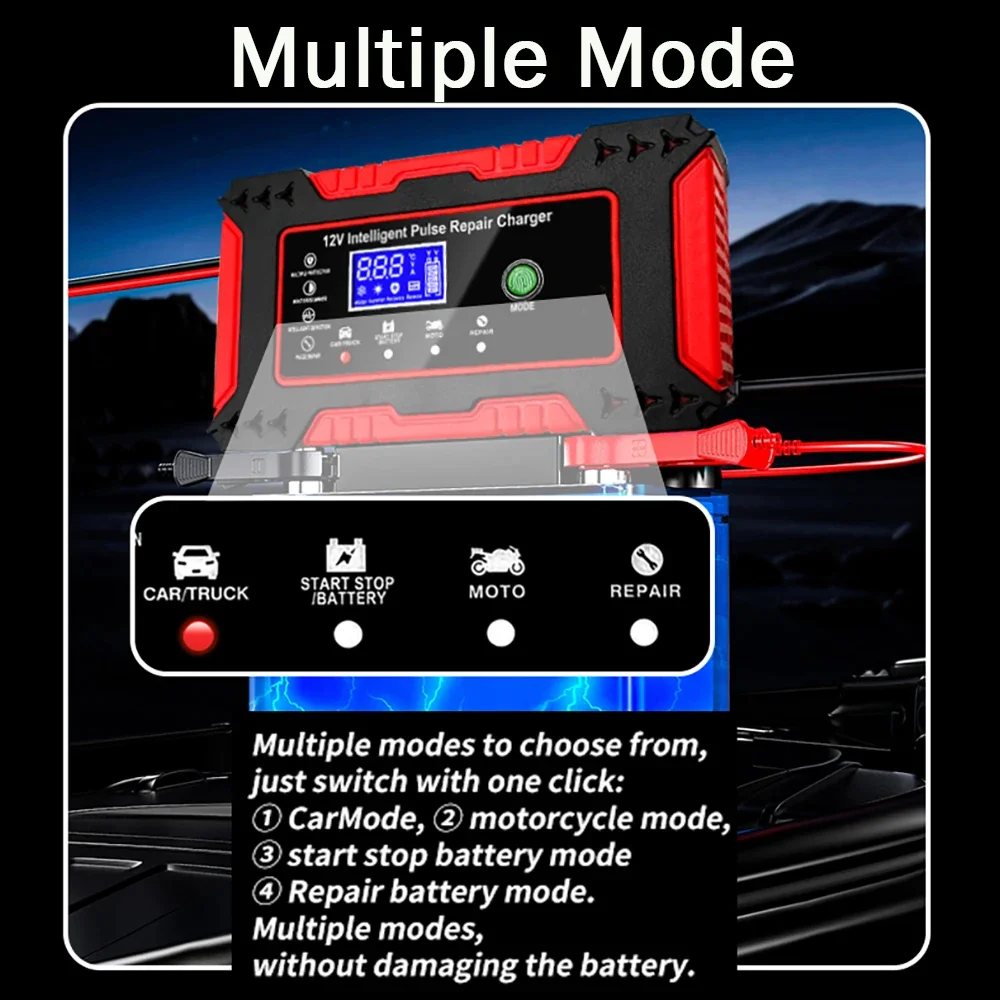 12V 6A Lead-acid Battery Charger with Battery Activation Repair for General Automobiles,Agricultural Vehicles,Trucks,Motorcycles