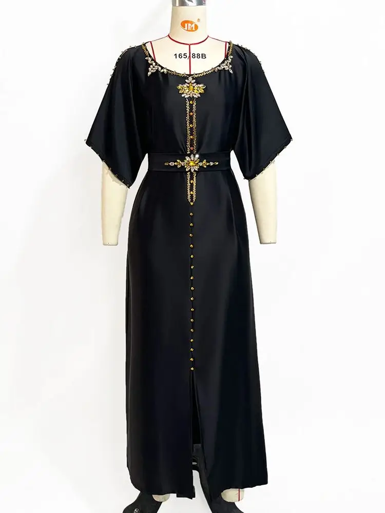 Ramadan Eid czarna satynowa Abaya dubajska indyk sukienka muzułmańska Kaftan Abayas sukienki afrykańskie dla kobiet Caftan Robe Femme Musulman