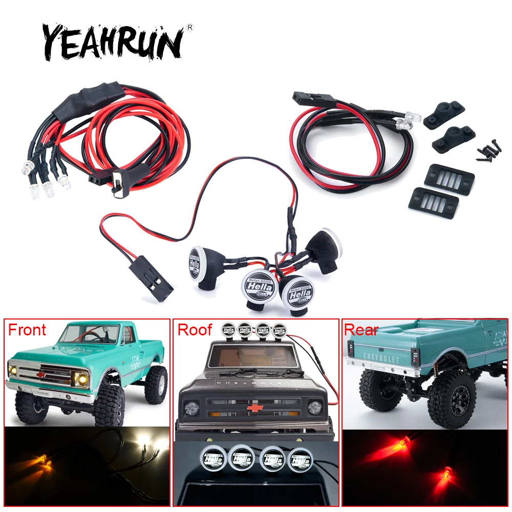 Yeahrun Koplamp Bumper Dak Achterlichten Led Licht Lamp Set Voor Axiale SCX24 AXI00001 C10 1/24 Rc Crawler Auto Decoratie onderdelen