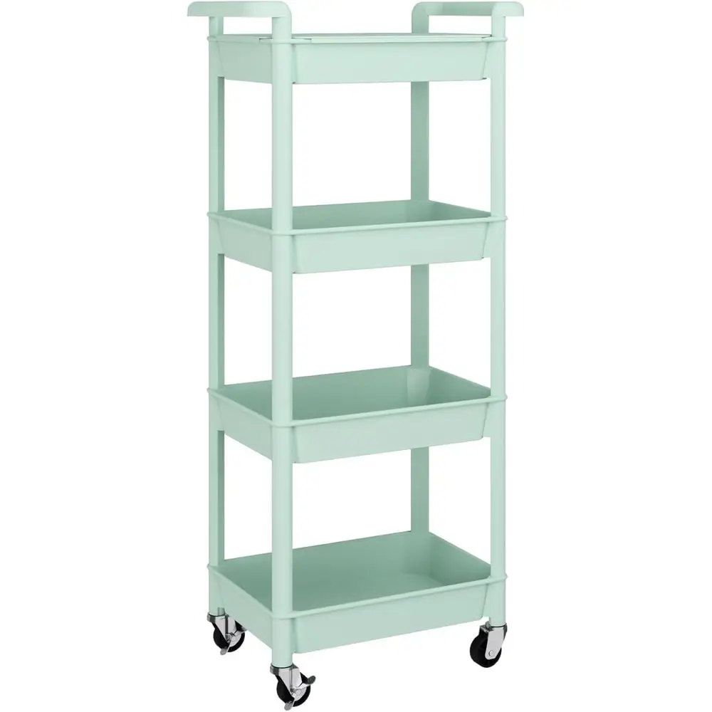 

Utility Rolling Cart with Detachable Tray Top, 4-Tier Kitchen Storage Organization, Art Cart with Wheels or Oice, Classroom, Liv