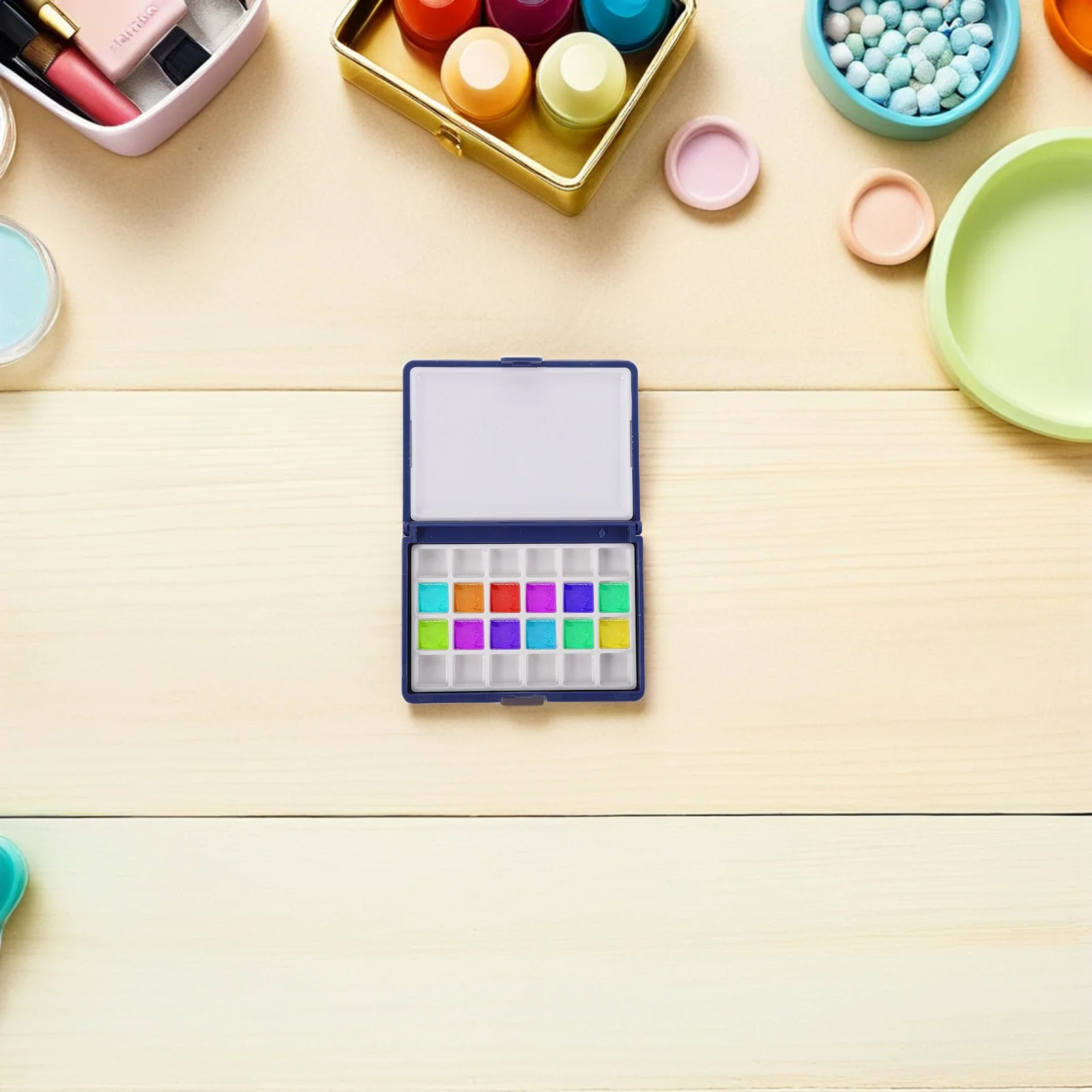 

24-Grid Watercolor Palette with Lid Portable Plastic Mixing Tray for Travel Home Studio Artists Beginners 3.1x2.4x0.6inches