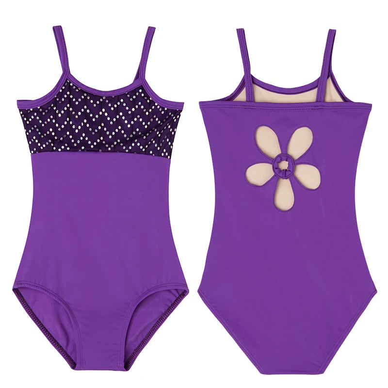 หญิง Camisole บัลเล่ต์ Leotard เงาเลื่อมเต้นรํา Leotard ดอกไม้ Cutout กลับเต้นรํา Bodysuit