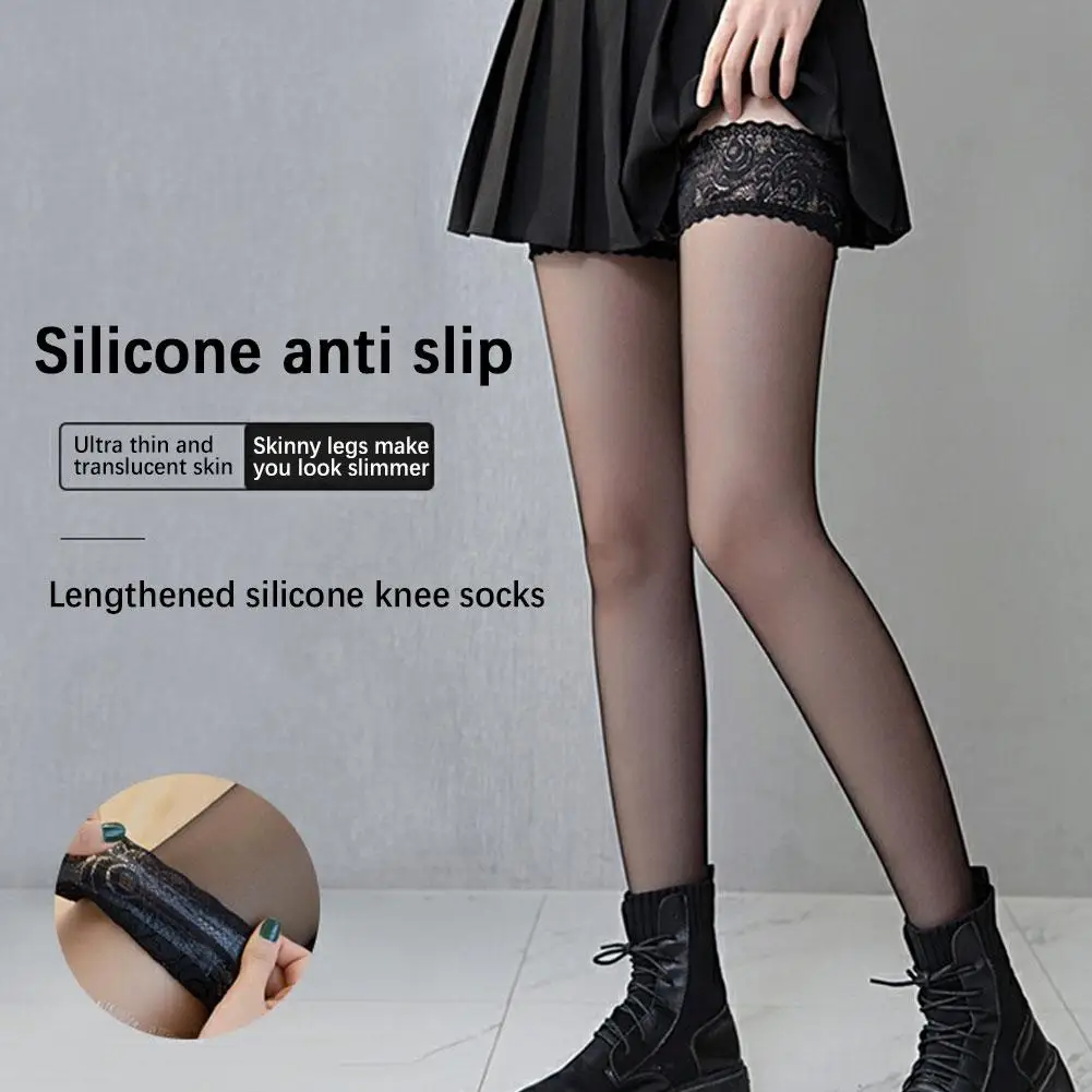 Black Lace High Knee Socks Women's Sexy Stockings Thin Women's Spring And Autumn Stockings Non-slip JK White Mesh Socks Sexy