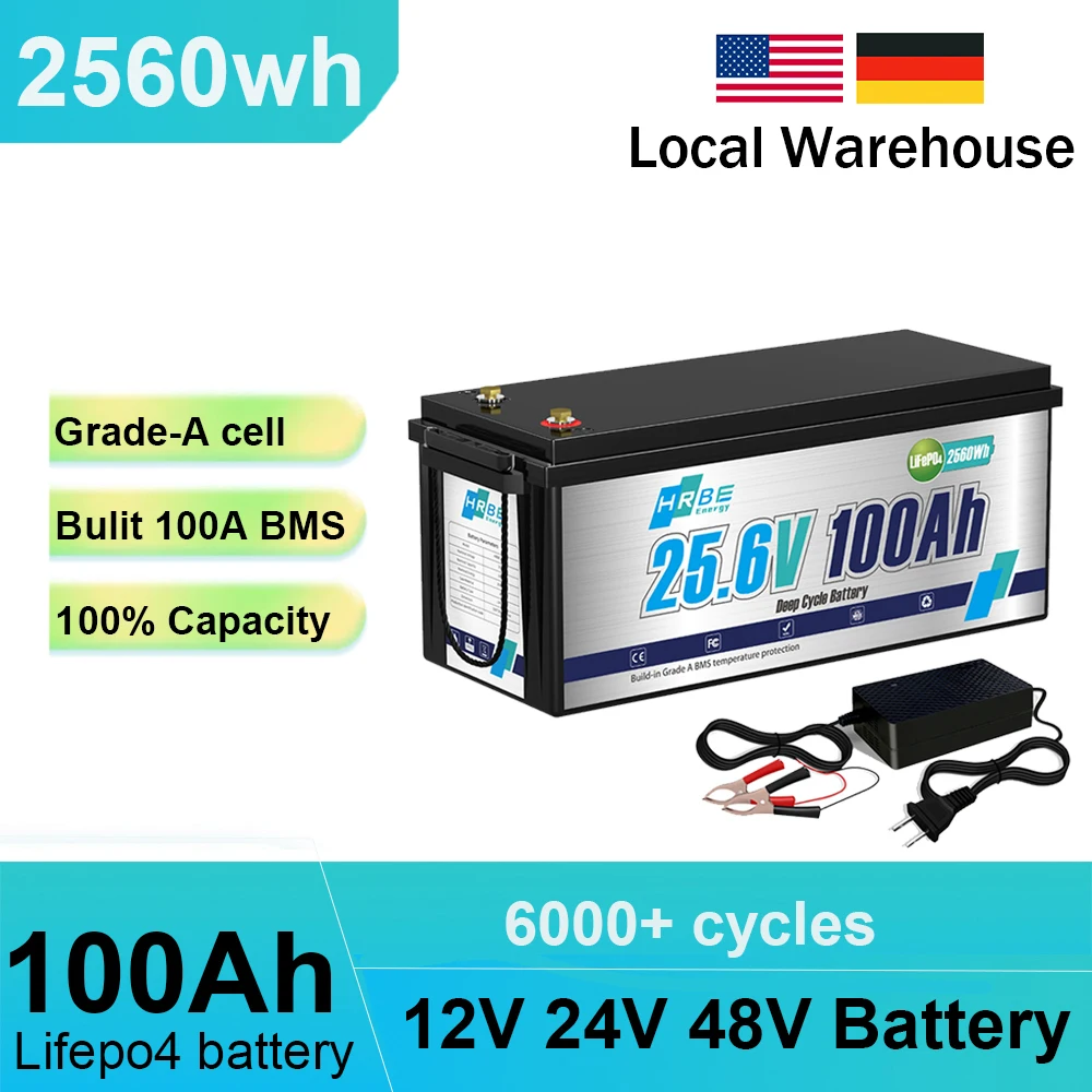 

12V 24V 48V 100Ah LiFePo4 Battery Pack 6000+ cycles Lithium Iron Phosphate Solar Batteries Built-in BMS For RV Golf Cart Boat