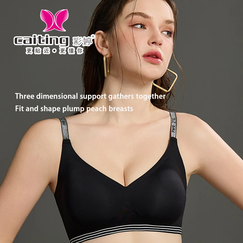 CAITING Mulheres Sem Costura Push-Up Sutiã Esportivo Alfabeto Decoração E Suporte de Aço Roupa Interior Suporte Suave Estilo de Roupa Interior Feminina