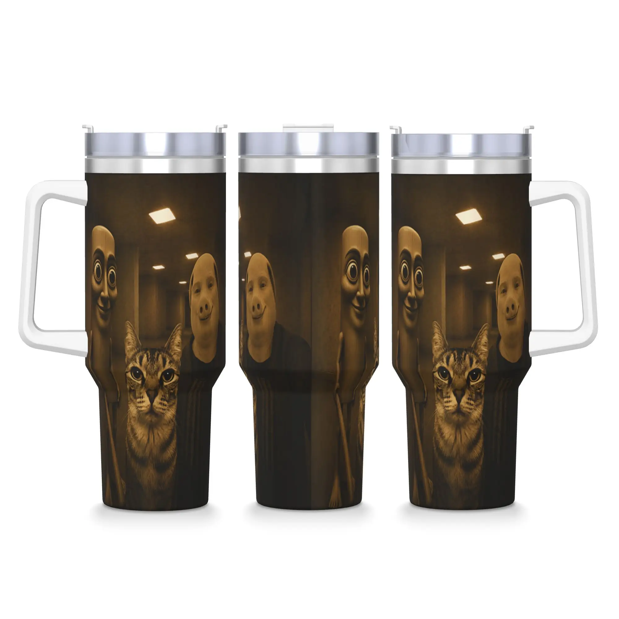 Meme Funny Zazuu Cat Silly Tung Sahur John Pork Retro Photo Stainless Steel Tumbler Thermal Cups With Straws Large Car Mugs