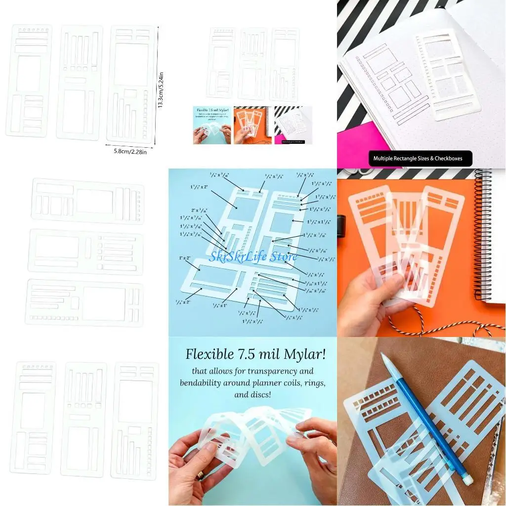 

E65E 3 Pieces Plastic Drawing Guides Professional Planning Tool Diary Decoration