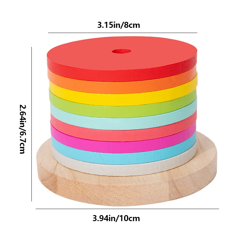 子供用木製レインボータワーおもちゃ - カラーセットピラー、カラフルなシリンダー、手と目の協調運動と知能開発