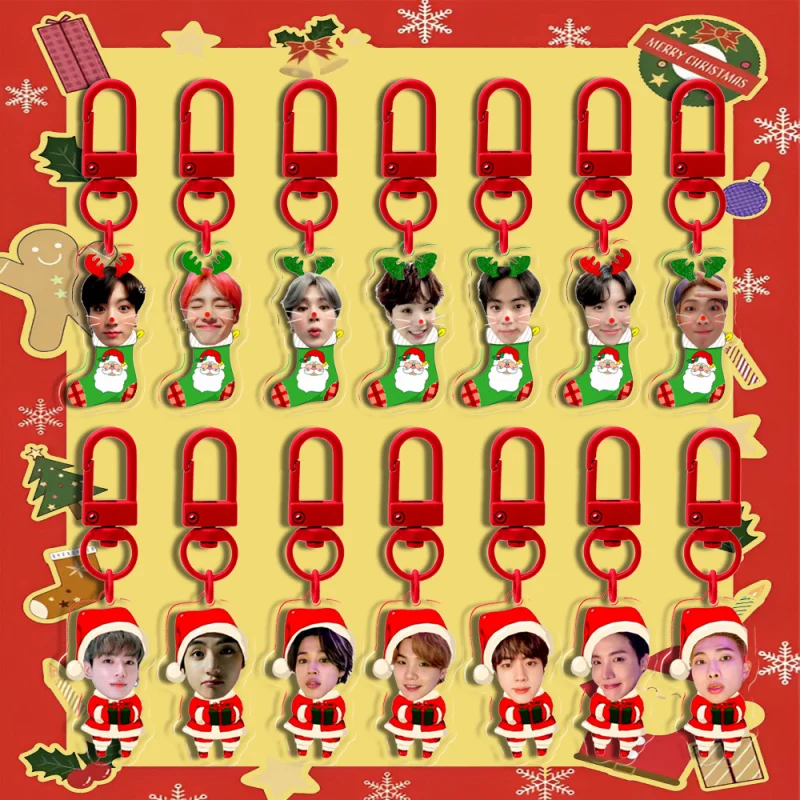 

Cute Acrylic Kpop Idol Bunch Keychain TAEKOOK JIKOOK Merry Chiristmas Funning Key Ring Funs Gift Accessories Merchs