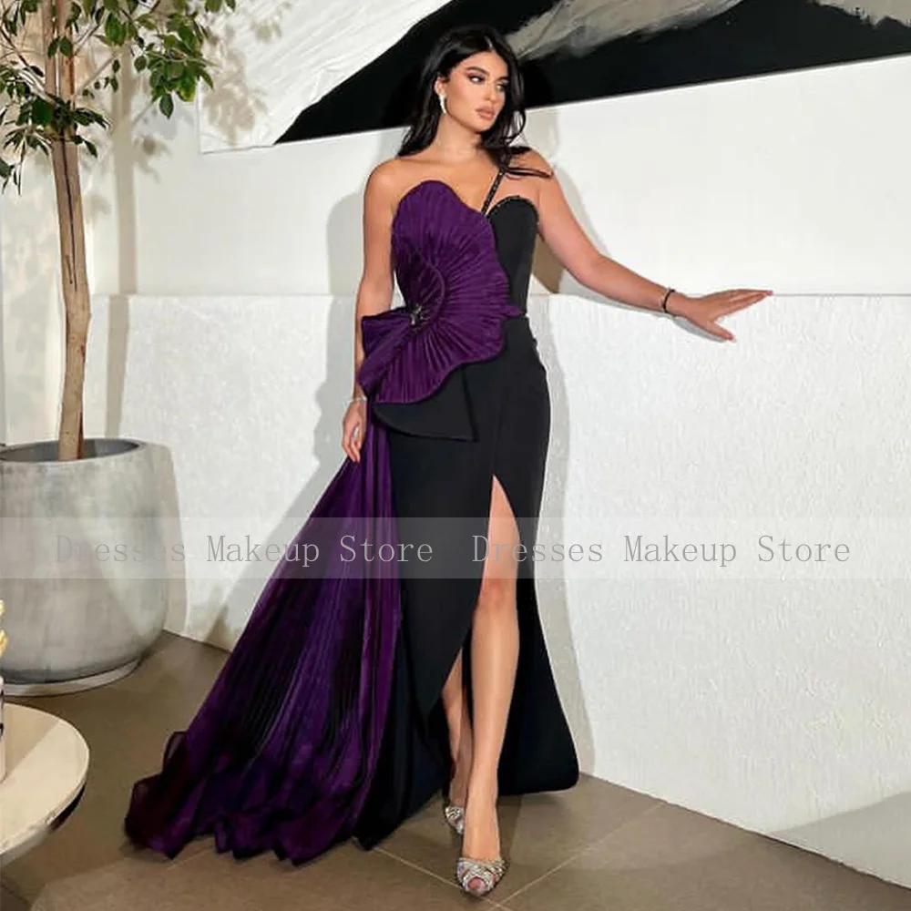 Elegant Evening Dresses for Women 2023 Crystal One Shoulder Mermaid  Gowns Long Black Grape Sweetheart Split Prom Dress