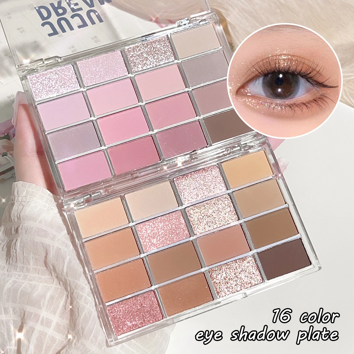 Paleta de sombras de 16 cores fosca e brilhante – tons de terra nude, textura misturável sedosa, aparência natural de maquiagem para os olhos estilo coreano