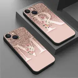 Letter Pink Shiny M R Case For Apple iPhone 15 14 11 13 12 Pro 7 X XR XS Max 6 8 Plus SE 2022 15Plus Soft Phone Coque