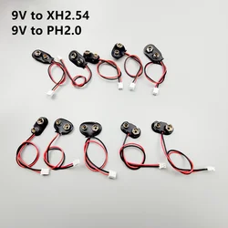 5PCS 9V Battery Buckle to Xh2.54 PH2.0 2P Terminal Wire 15cm DC Red Positive Black Negative Adapter Wire