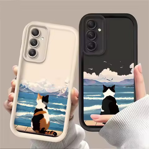 Lovely Cat Watching The Sea Case for Samsung Galaxy A16 A35 A25 A55 A15 A06 A05 A05S A24 A13 A23 A12 A22 A32 A52 A71 A51 4G Etui