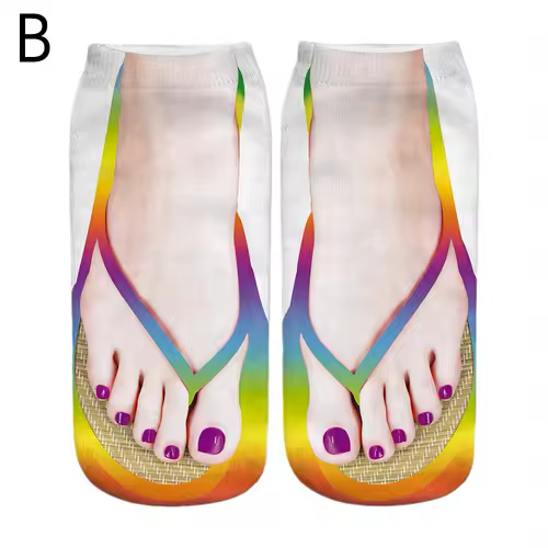 1 Pair 3D Printing Pattern Flip Flop Socks Funny Socks for Women Flip-flop Ankle Socks Low Cut Floor Socks Hosiery Novelty Gifts - Image 11