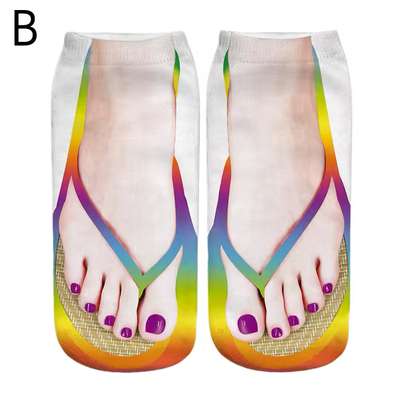 1 Pair 3D Printing Pattern Flip Flop Socks Funny Socks for Women Flip-flop Ankle Socks Low Cut Floor Socks Hosiery Novelty Gifts - Image 11