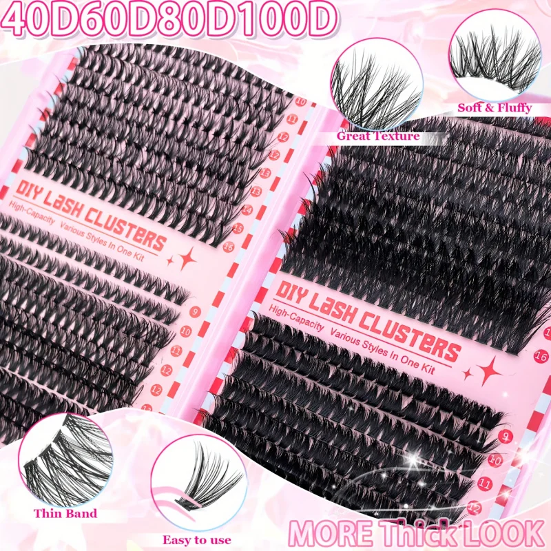 DIYまつげエクステキット - Dカール ふんわり＆ボリュームスタイル、ミックス長さ9-16mm、ボンド＆シールピンセット付きで再利用可能