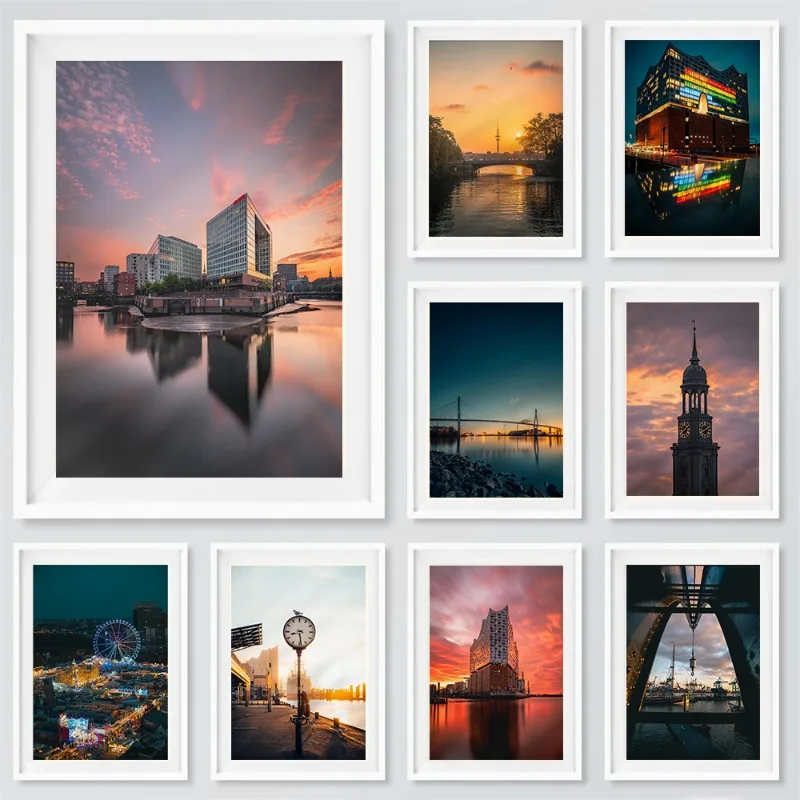 Modern Real City Photography Landscapes Poster Hamburg Germany Urban Travel Canvas Painting Wall Art for Living Room Home Decor
