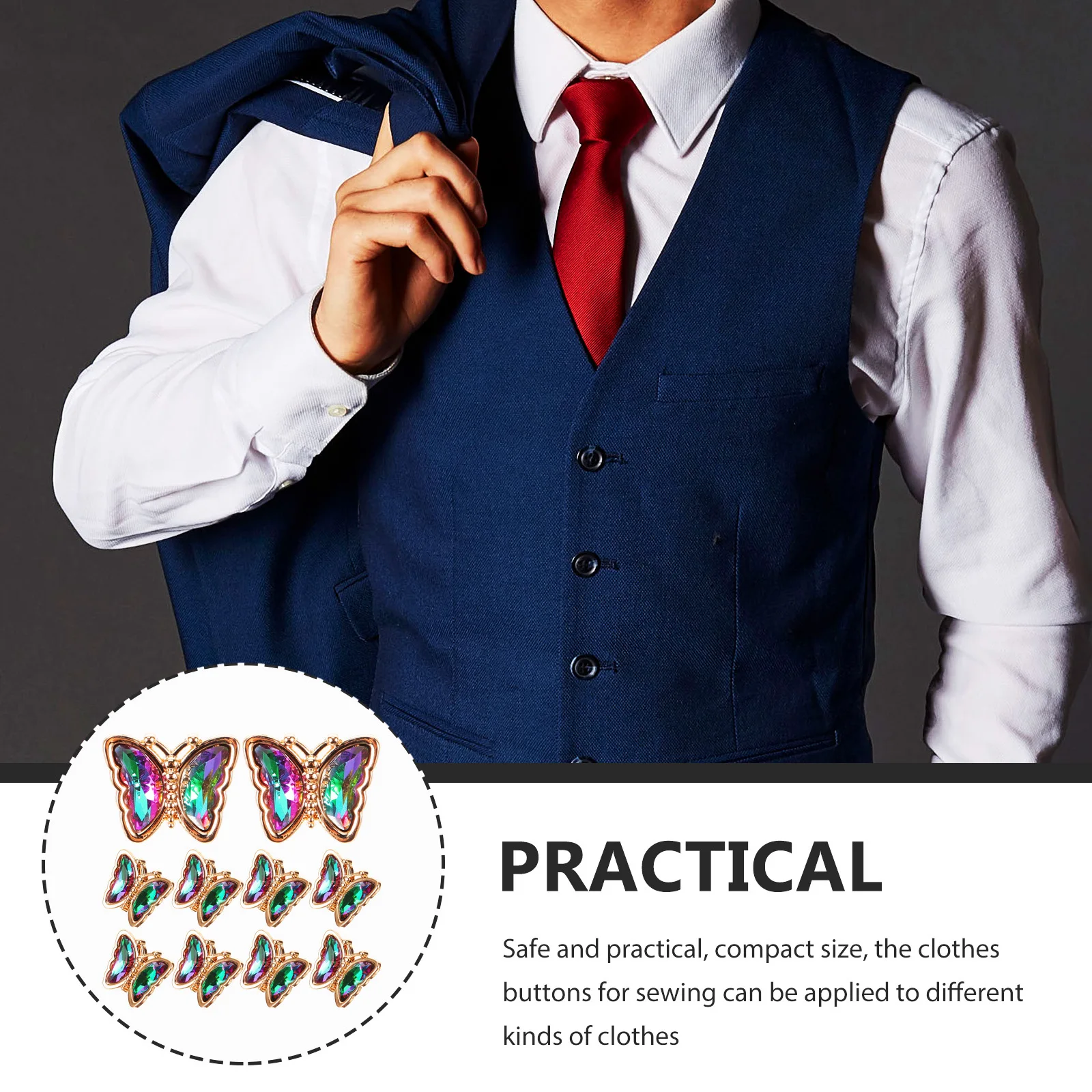 

10Pcs Easy to Install Rhinestone Butterfly Buttons Metal Sewing Buttons for Shirts Sweaters Hats DIY Button Materials