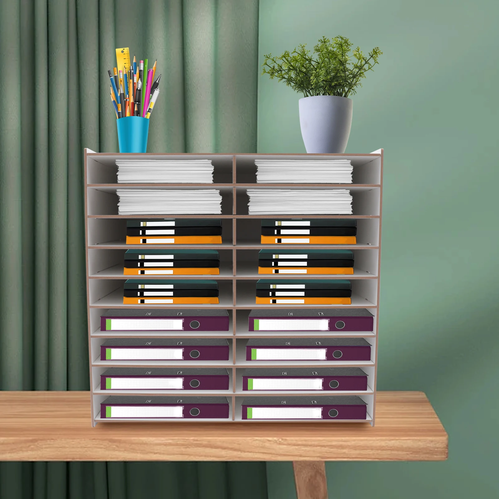 

9-уровневый деревянный органайзер для почты, вертикальный органайзер для документов на 18 отделений, настольная подставка для хранения литературы и журналов, лоток для бумаг для офиса