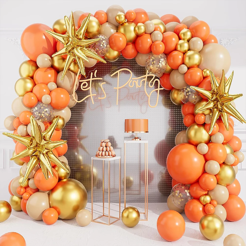 129-teiliges Gold-Orange-Ballons-Girlanden-Set, Folienballons für Hochzeit, Geburtstag, Abschlussfeier, Party-Dekoration, Zubehör
