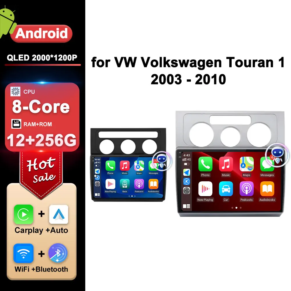 

Автомагнитола на Android 14, мультимедийный плеер 10 дюймов для VW Volkswagen Touran 1 2003 - 2010 GPS Navi WiFi IPS сенсорный экран DSP стерео