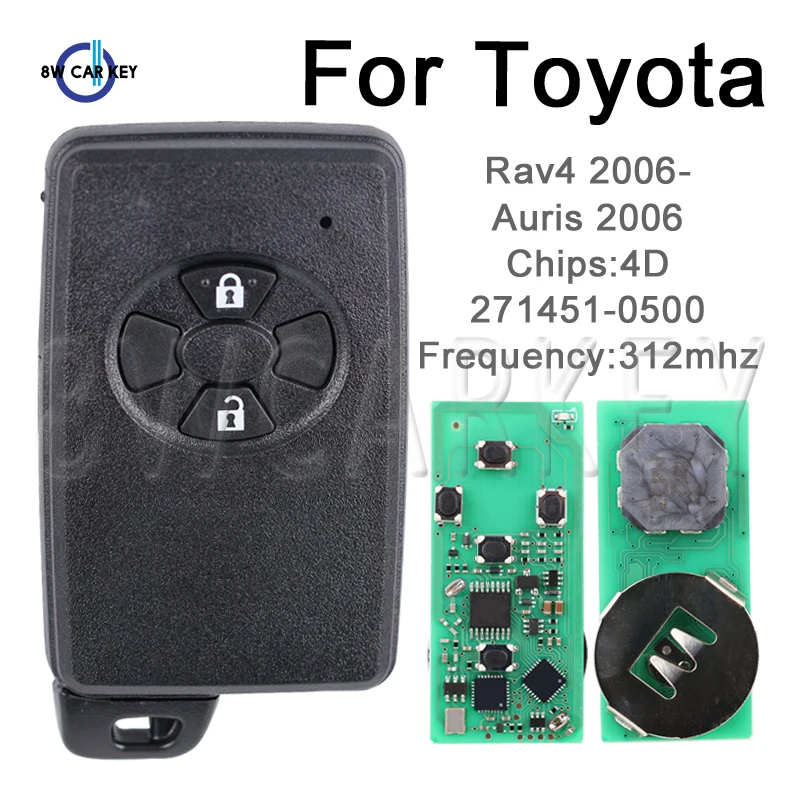 Kunci Remote kontrol mobil untuk Toyota Auris Rav4 2006 2007 2008 2009 2010 2011 kunci mobil pintar 312MHZ 4D-67 271451-0500 2 tombol