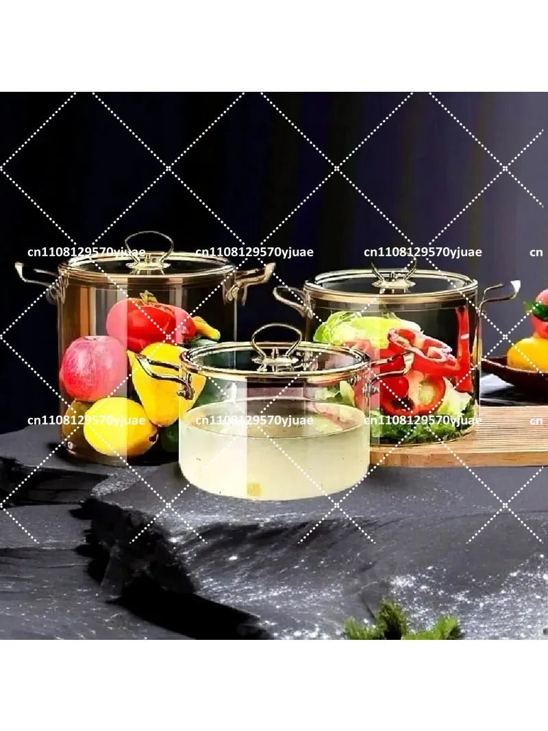 Borosilicate Glass Saucepan, Heat Resistant Large Capacity Soup Pot with Double Ears