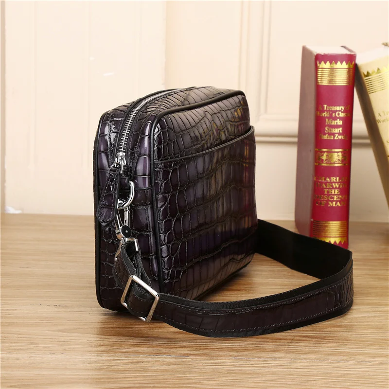 Imagem -05 - Couro Genuíno Crocodilo Ombro Câmera Bolsa Bolsa Portátil Multifuncional Masculino Único Crossbody Bolsa Grande Capacidade Handdraw