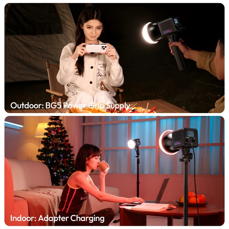 Ulanzi C60 RGB Przenośna Lampa LED COB 60W do Filmowania 2500-6500K 3300mAh Mini Mocowanie Bowens Oświetlenie Fotograficzne do Transmisji na Żywo — zdjęcie produktu 6