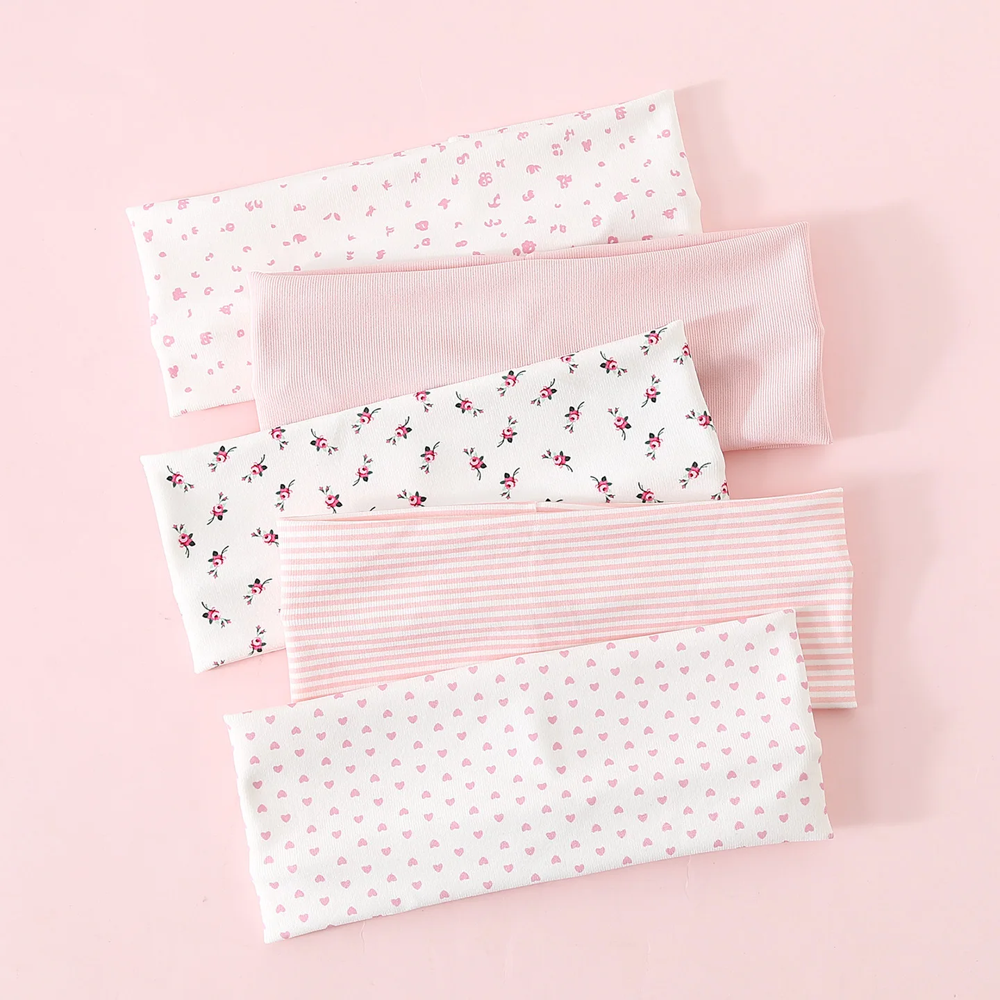 5-Piece/Set Soft Non-Slip Hair Bands for Women with Butterfly Knot Stripes Heart Flower Print Elastic Yoga Sports Hair Accessori