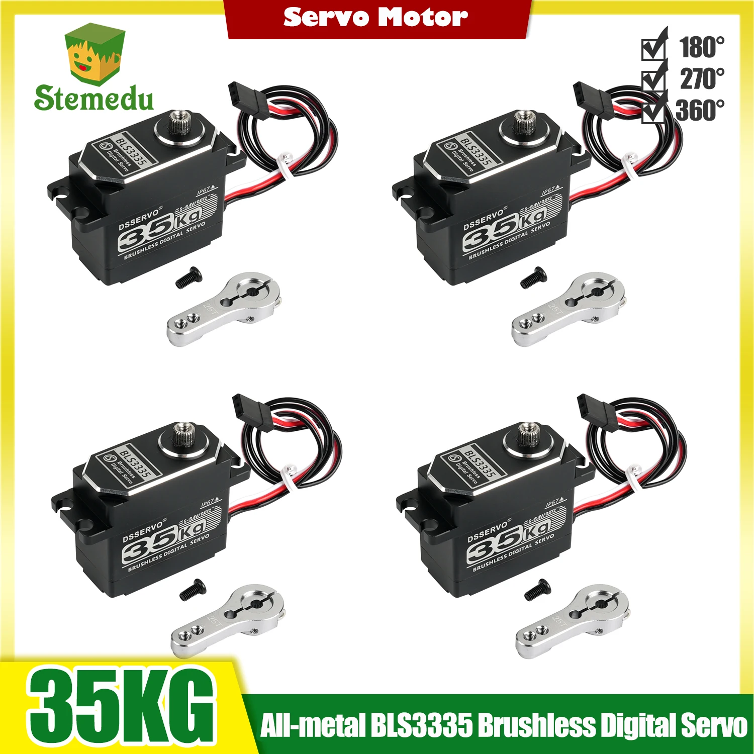 

4PCS BLS3335 35KG Brushless Servo - Full Metal Case Metal Gears Waterproof Steering for Competition RC & Heavy Robots