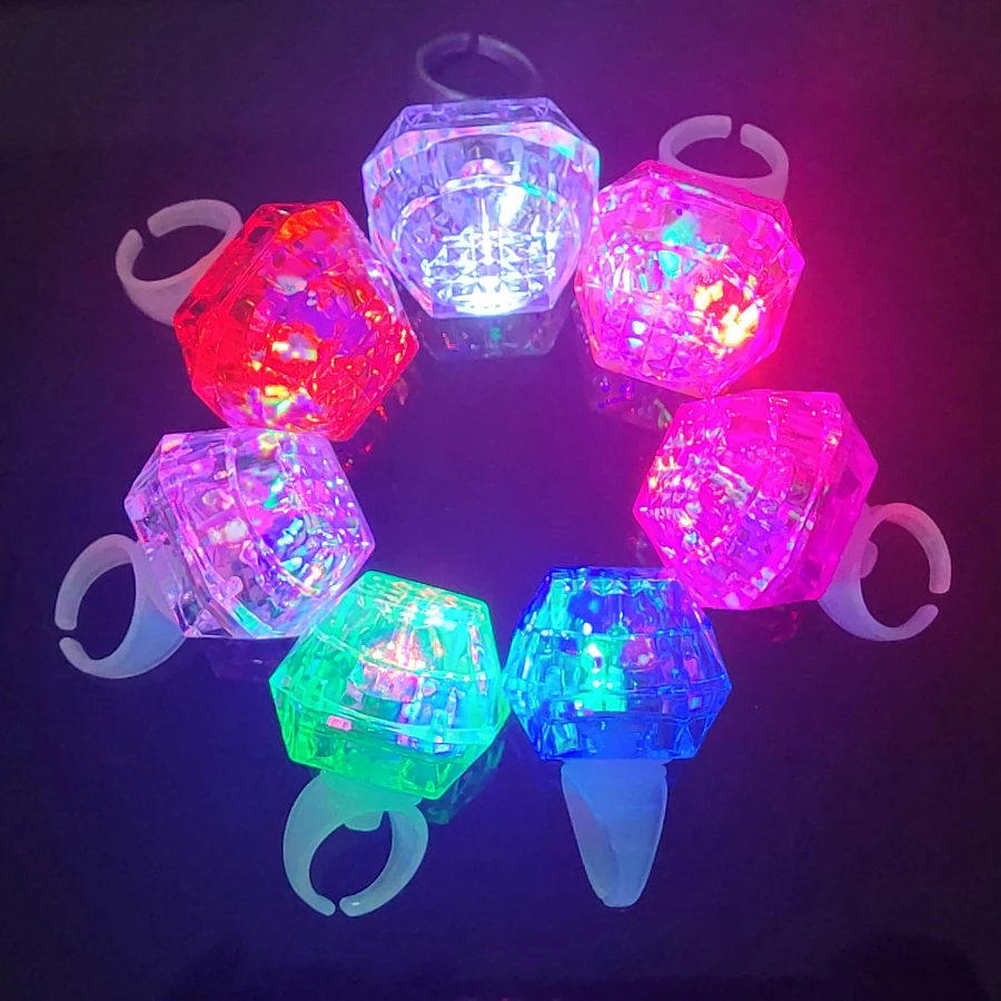 24Pcs LED Flashing Diamond Rings 3 Modes Light up Rings Colorful Flash Finger Light Wedding Party Glow In The Dark Party Supply