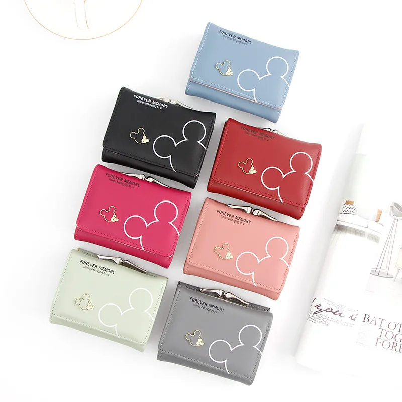 Kawaii Disney Mickey Mouse Woman Coin Purse Cartoon New Pu Leather Id Card Holder Portable Clutch Bag Credit Card Holder