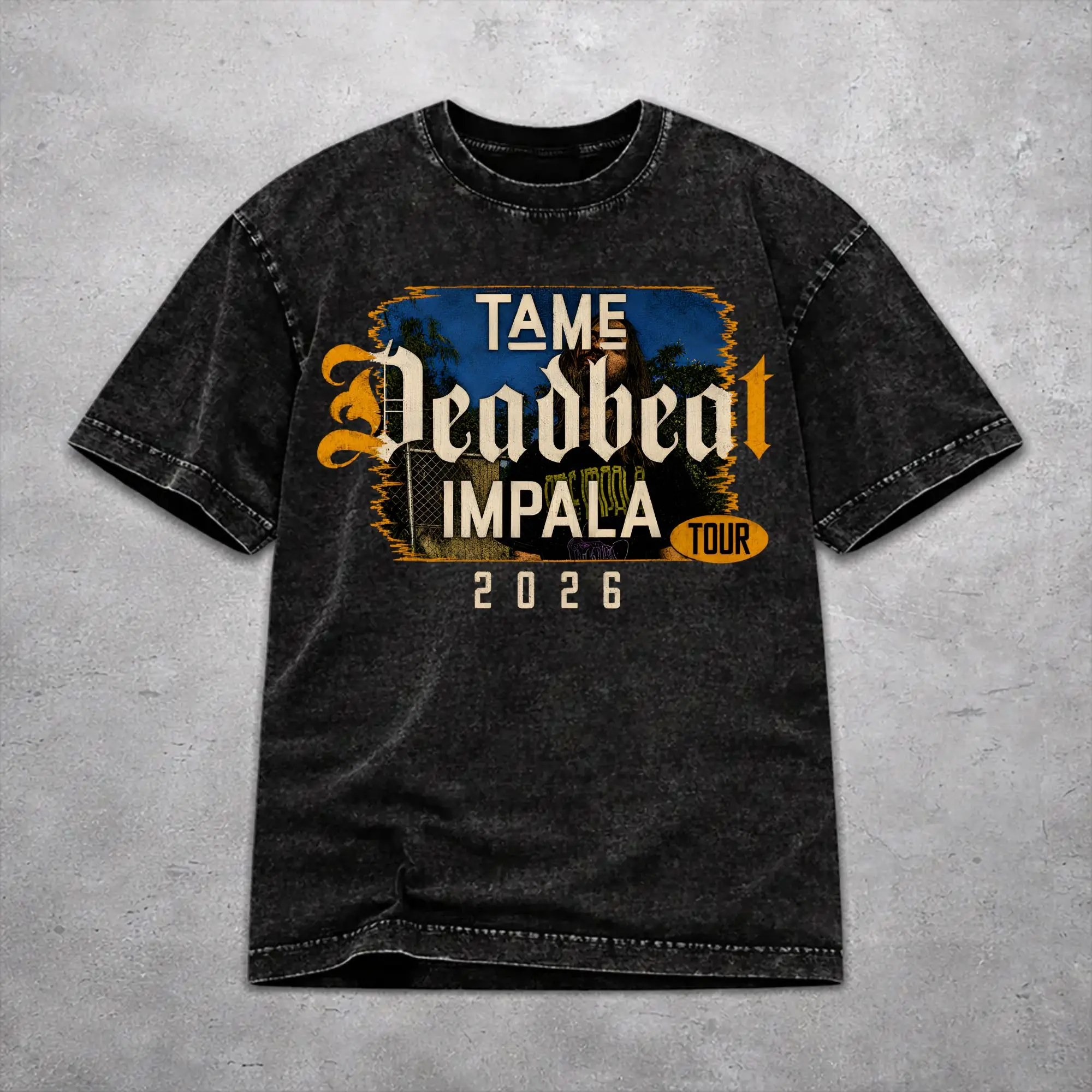 Tame Impala Deadbeat Tour 2026 Washed T Shirt Vintage Harajuku Men Women  Hiphop T-Shirts Tee 100% Cotton