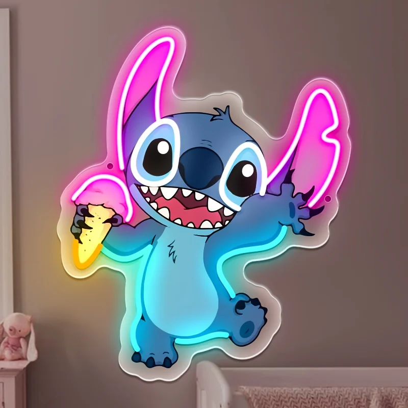 Anime Stitch with Ice Cream Neon Light Sign LED Adjustable Brightness USB-Powered for Bedroom Game Room Decor Birthday Gifts