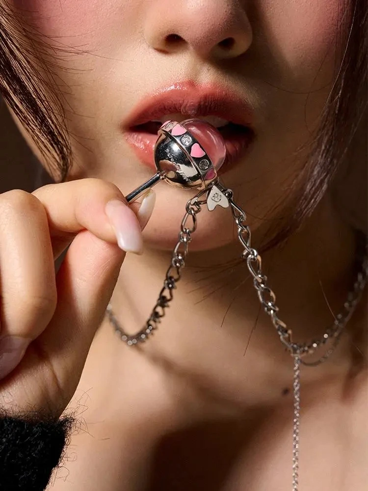 Drop Glue Heart Sweet Cool Lollipop Niche Design Pendant Sweater Chain Female Personality Gothic Girl Subculture Fashion Jewelry