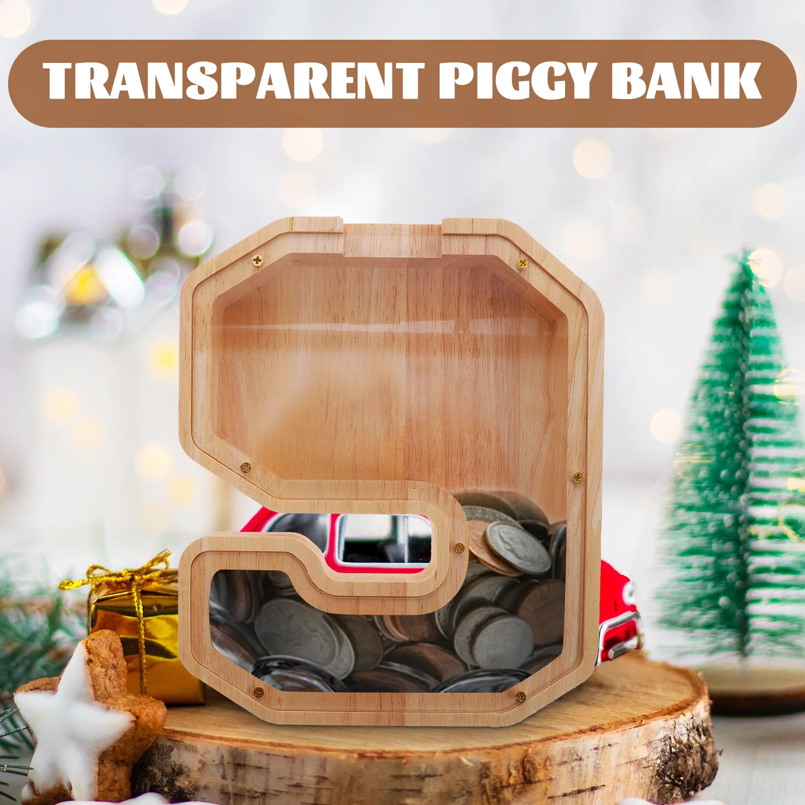 Doorzichtige houten spaarpot Moderne boerderijstijl Multifunctionele munt Geldbesparende doos Desktopdecoratie Kinderopslagpot