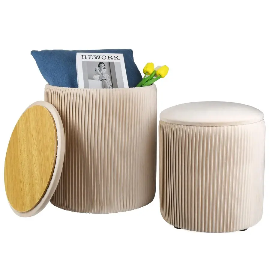 

Ottoman with Storage Set of 2, MultiFunctional Velvet Vanity Stool for Bedroom, Ottomans Coffee Table Padded Seat Foot Rest for